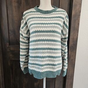 dip Textured Striped Crew Neck Sweater